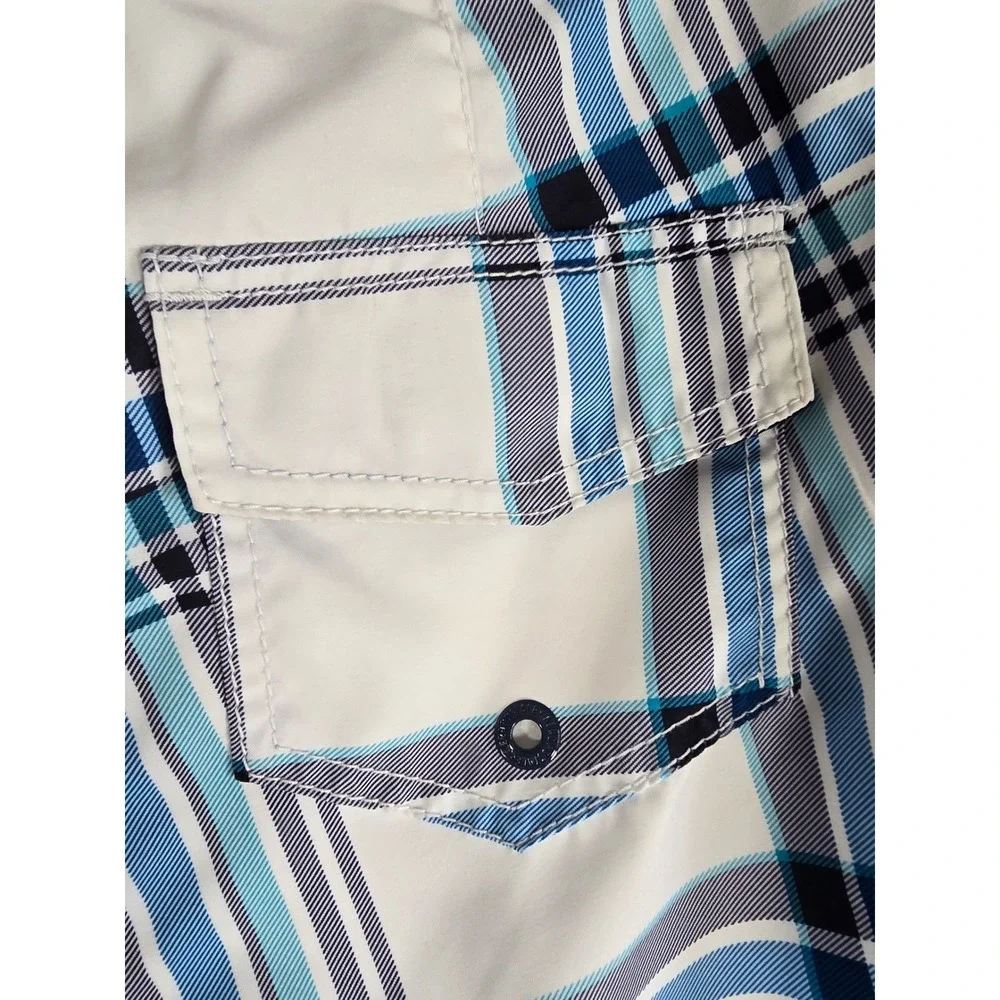 Aeropostale Mens Blue White Plaid Board Shorts Swim Trunks Size 28 7184AH11